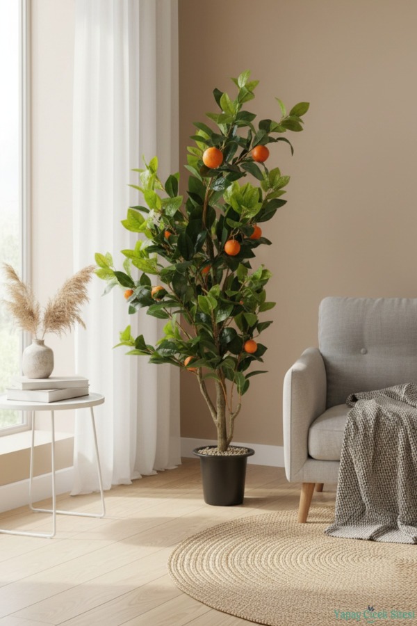 Siyah Plastik Saksıda Yapay Portakal Ağacı 190 cm - 5