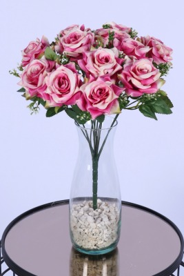 Tomurcuk Detaylı Yapay Gül Demeti Fuşya 12 Dal - Yapay Çiçek Sitesi