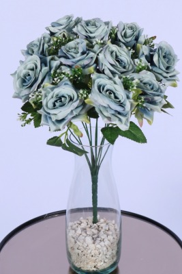 Tomurcuk Detaylı Yapay Gül Demeti Yeşil 12 Dal - Yapay Çiçek Sitesi