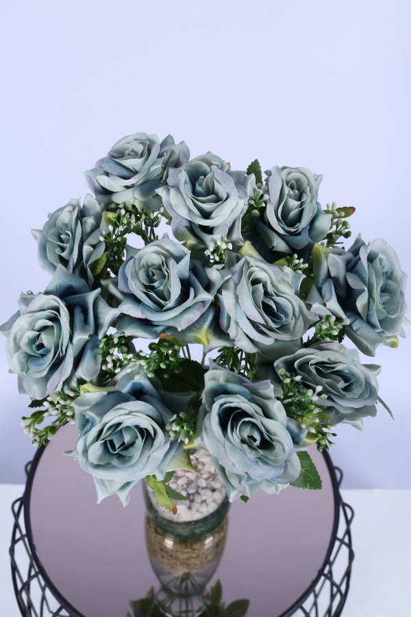 Tomurcuk Detaylı Yapay Gül Demeti Yeşil 12 Dal - 4