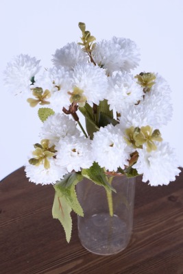 Yapay 15 Kafalı Top Krizantem Demeti 32 Cm Beyaz - 2