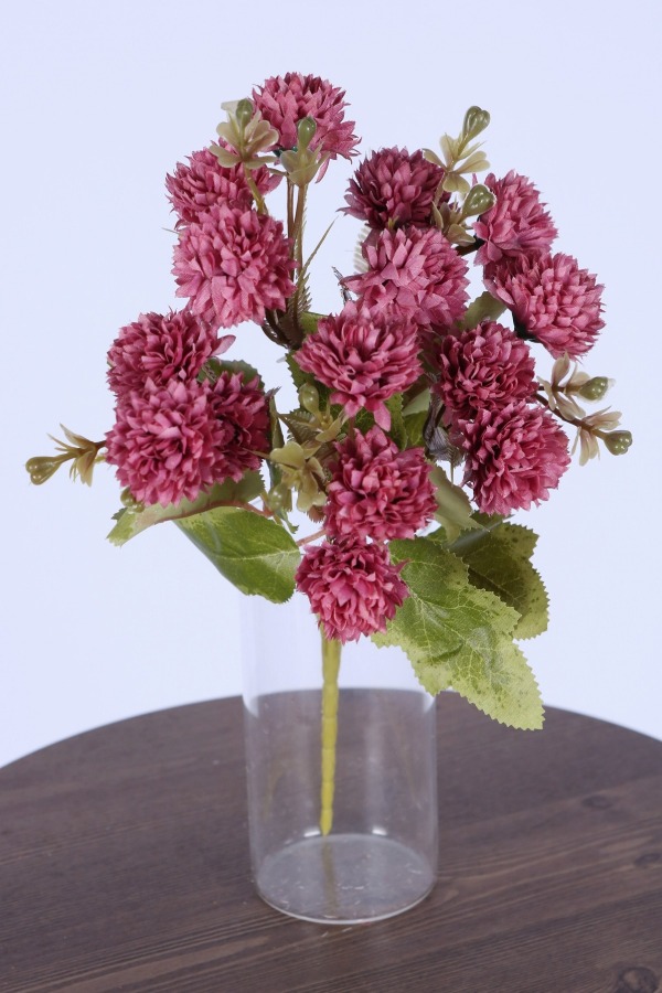 Yapay 15 Kafalı Top Krizantem Demeti 32 Cm Bordo - 1