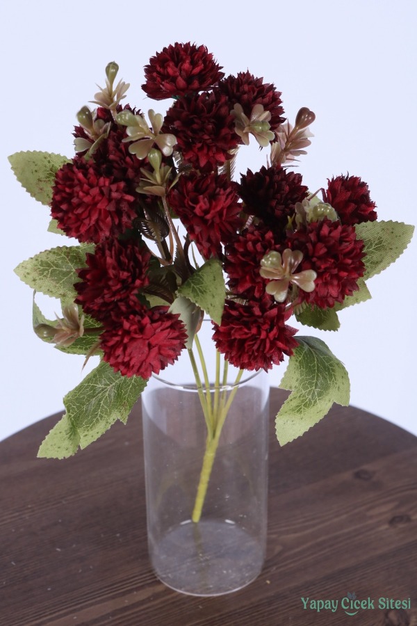 Yapay 15 Kafalı Top Krizantem Demeti 32 Cm Kırmızı - 2