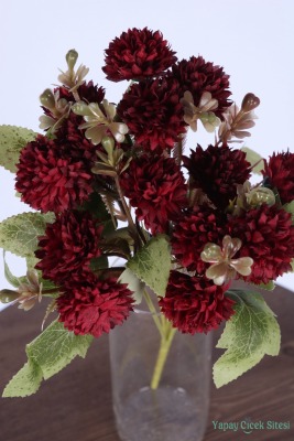 Yapay 15 Kafalı Top Krizantem Demeti 32 Cm Kırmızı - 3