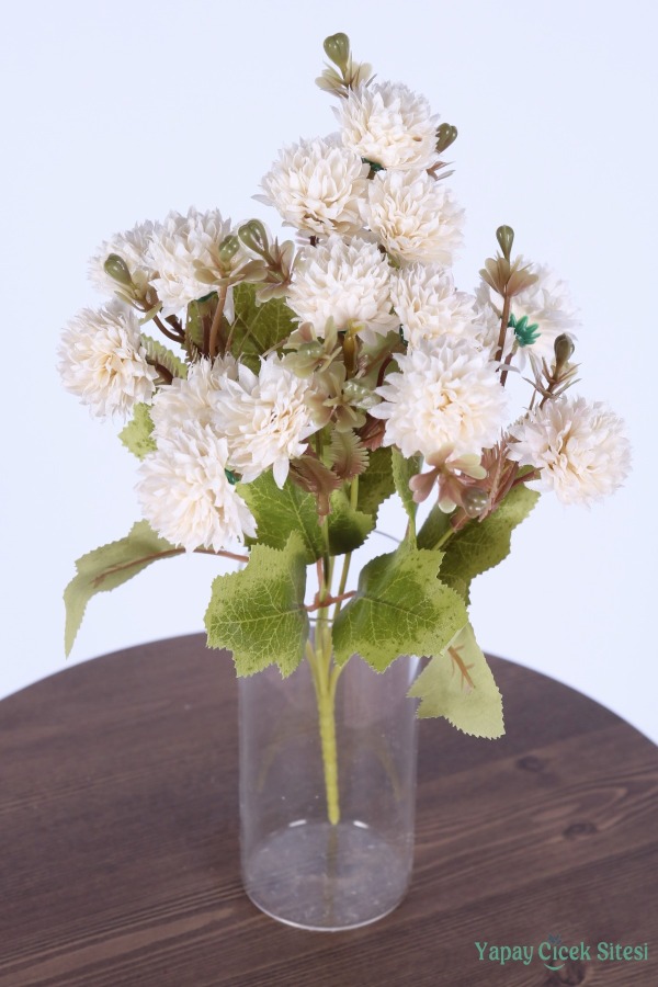 Yapay 15 Kafalı Top Krizantem Demeti 32 Cm Krem - 2