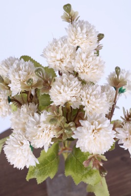 Yapay 15 Kafalı Top Krizantem Demeti 32 Cm Krem - 3