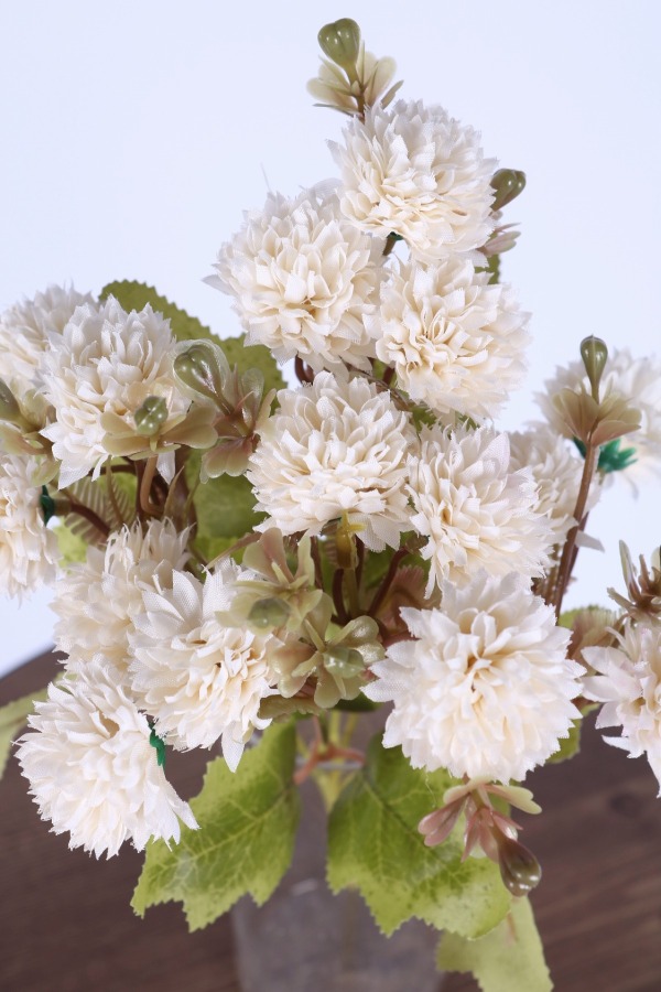 Yapay 15 Kafalı Top Krizantem Demeti 32 Cm Krem - 3