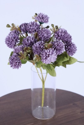 Yapay 15 Kafalı Top Krizantem Demeti 32 Cm Mor - Yapay Çiçek Sitesi