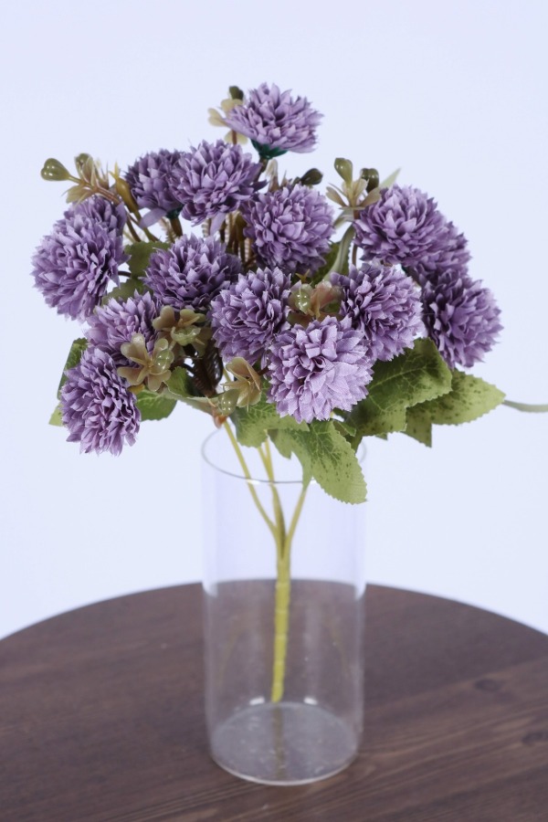 Yapay 15 Kafalı Top Krizantem Demeti 32 Cm Mor - 1