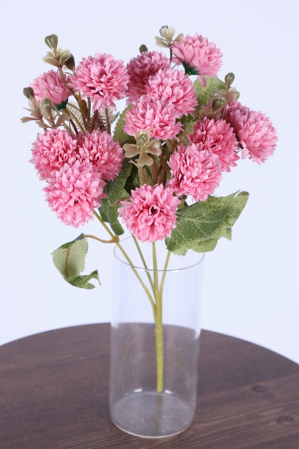 Yapay 15 Kafalı Top Krizantem Demeti 32 Cm Pembe - 1