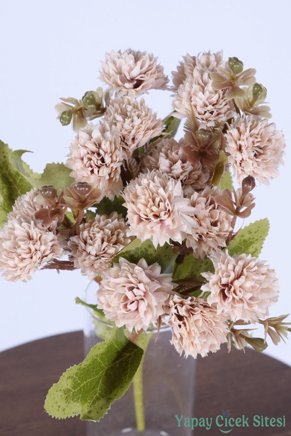 Yapay 15 Kafalı Top Krizantem Demeti 32 Cm Pudra - 2