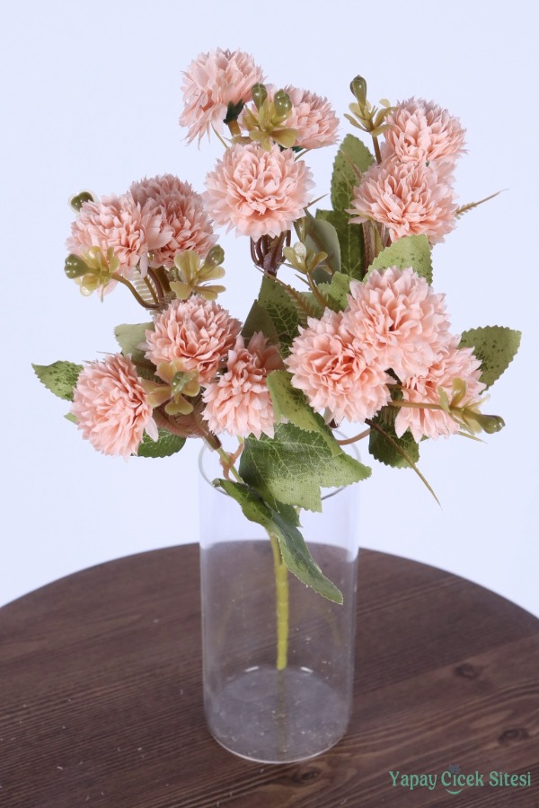 Yapay 15 Kafalı Top Krizantem Demeti 32 Cm Somon - 1