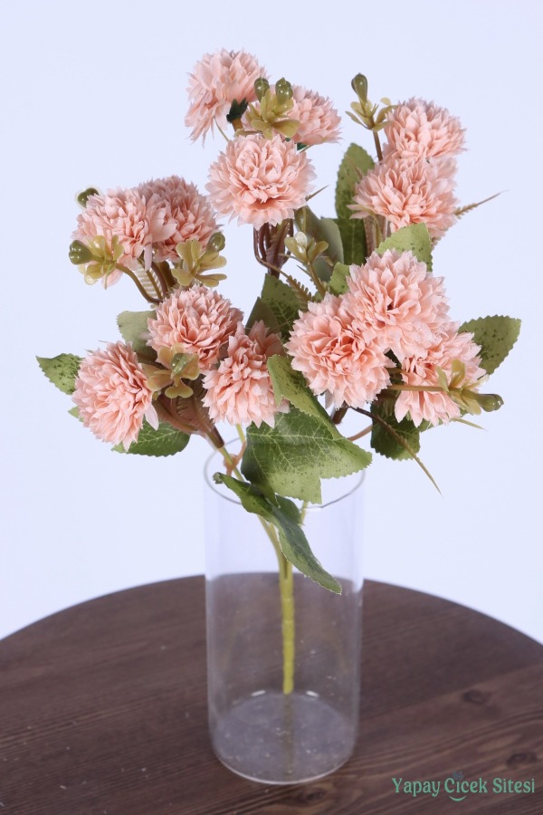 Yapay 15 Kafalı Top Krizantem Demeti 32 Cm Somon - 2