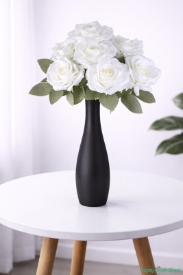 Yapay Beyaz Gül Demeti 9lu Beyaz - Yapay Çiçek Sitesi