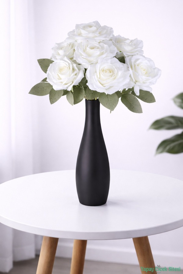 Yapay Beyaz Gül Demeti 9lu Beyaz - 1