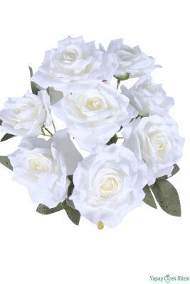 Yapay Beyaz Gül Demeti 9lu Beyaz - 3