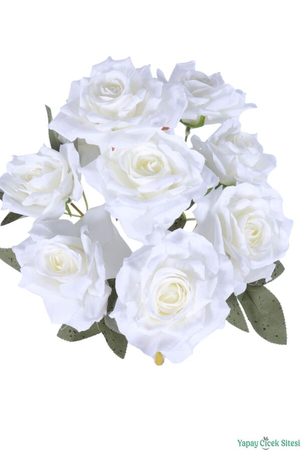 Yapay Beyaz Gül Demeti 9lu Beyaz - 3