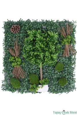 Yapay Bitkili Duvar Paneli 50x50 cm Model 6 - Yapay Çiçek Sitesi
