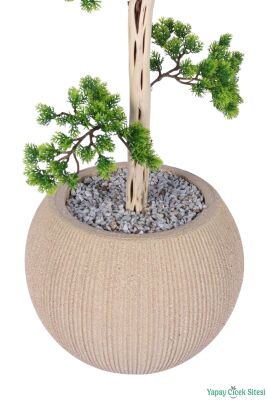 Yapay Bonsai Ağacı 145 cm Yeşil Bohem Krem Saksıda - 2