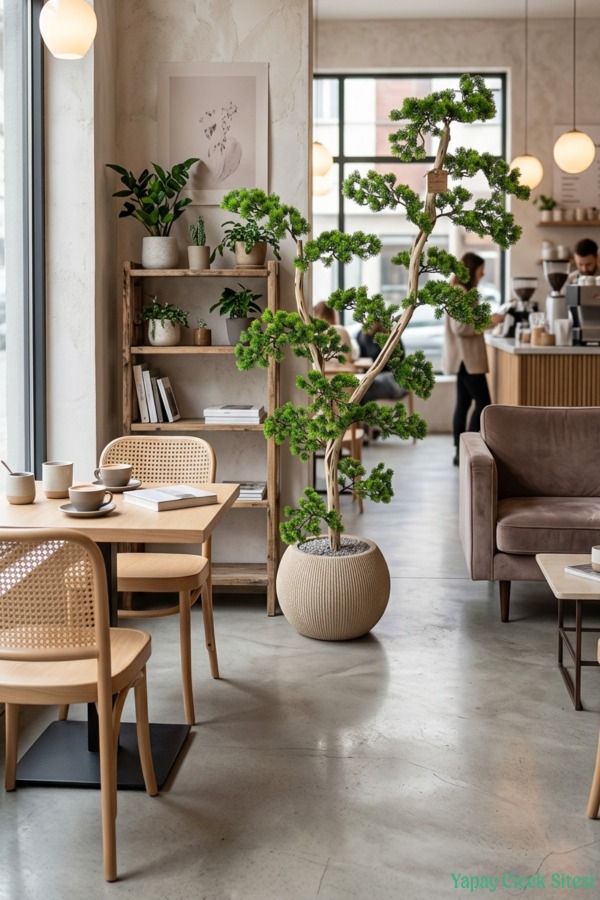 Yapay Bonsai Ağacı 145 cm Yeşil Bohem Krem Saksıda - 4