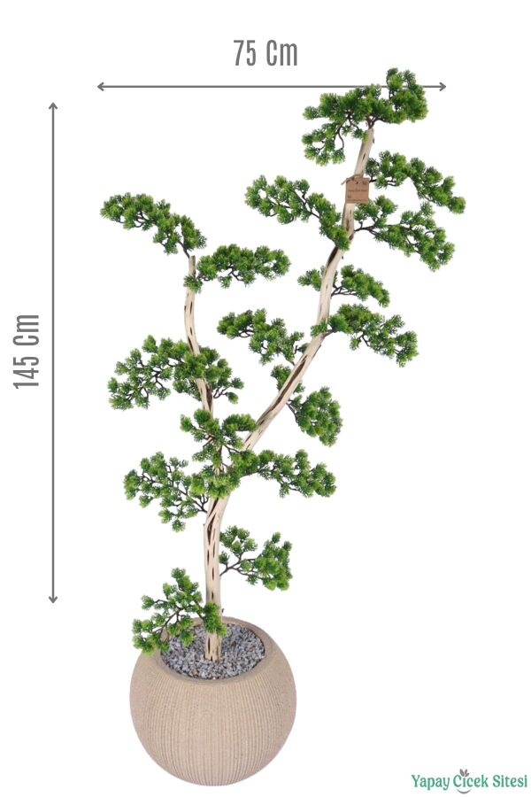 Yapay Bonsai Ağacı 145 cm Yeşil Bohem Krem Saksıda - 1