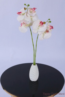 2 Dal Yapay Mini Orkide 45 cm Beyaz Pembe - Yapay Çiçek Sitesi