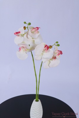 2 Dal Yapay Mini Orkide 45 cm Beyaz Pembe - 2