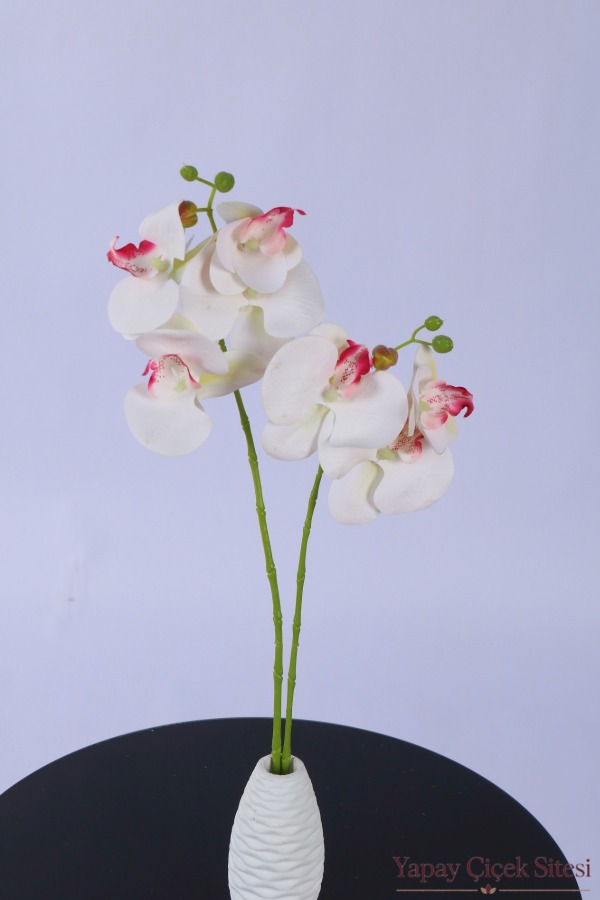 2 Dal Yapay Mini Orkide 45 cm Beyaz Pembe - 2