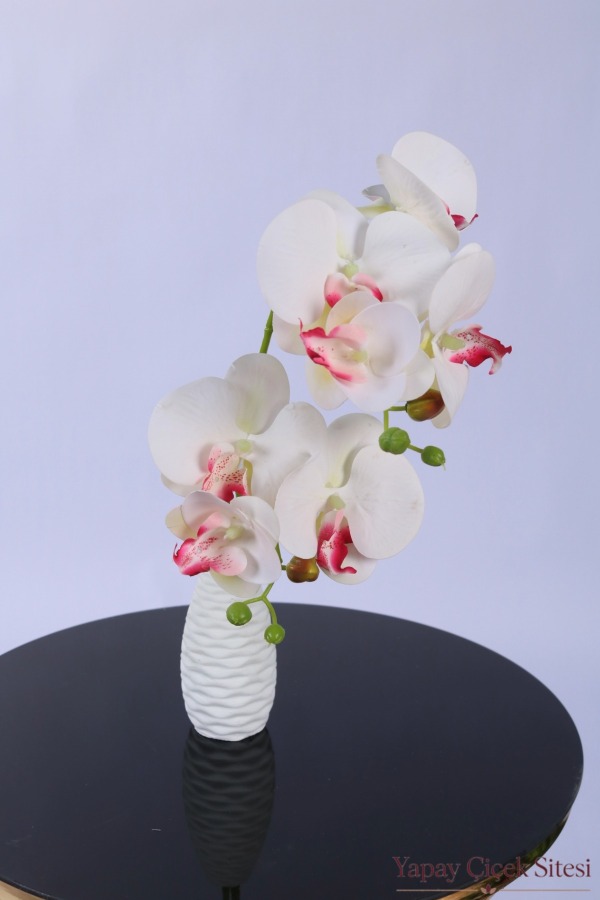 2 Dal Yapay Mini Orkide 45 cm Beyaz Pembe - 3