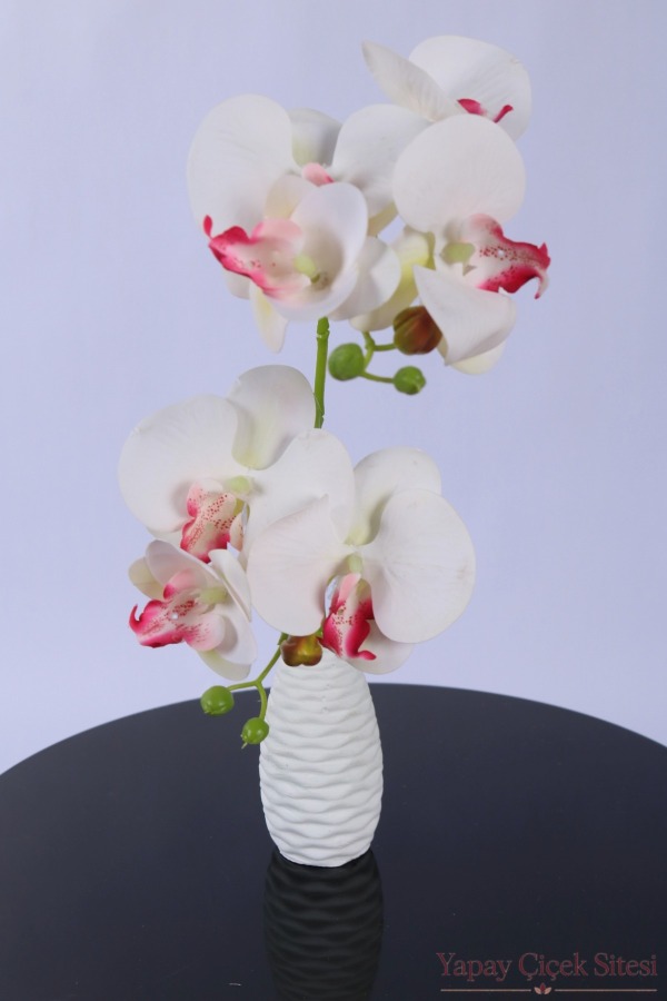 2 Dal Yapay Mini Orkide 45 cm Beyaz Pembe - 4