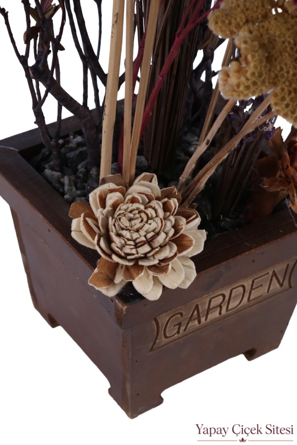 Ahşap Garden Saksıda Natürel Kuru Çiçek Bahçesi Tanzimi 50 cm - 3