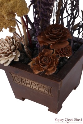 Ahşap Garden Saksıda Natürel Kuru Çiçek Bahçesi Tanzimi 50 cm - 4