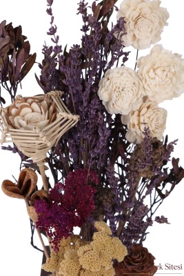Ahşap Garden Saksıda Natürel Kuru Çiçek Bahçesi Tanzimi 50 cm - 6