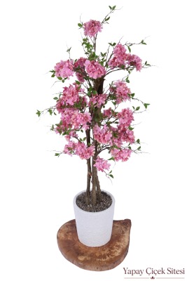 Bohem Saksıda 3 Gövdeli Yapay Ortanca Ağacı 160 cm Pembe - Yapay Çiçek Sitesi