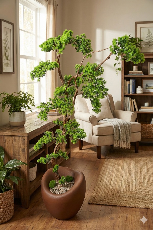Yapay Çiçek Sitesi Fiber Saksıda Doğal Gövdeli Bonsai Yapay Ağaç 170 Cm - 6