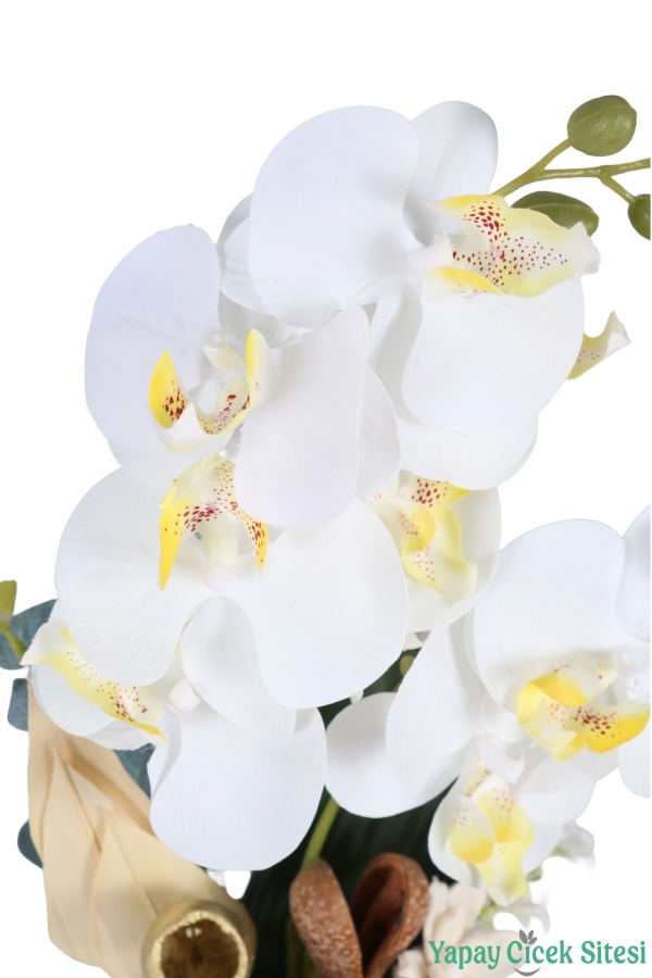 Metal Altın Küre Saksıda Orkide Tanzimi 43 cm Beyaz - 3