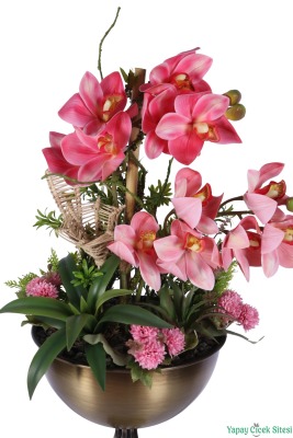 Metal Burgulu Vazoda Yapay Orkide Tanzimi 78 cm Açık Pembe - 2