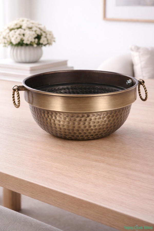 Metal Darbeli Küpeli Saksı 12.5 cm Bronz - 1