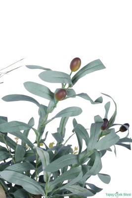 Metal Darbeli Saksıda Yapay Zeytin ve Kuru Çiçek Tanzimi 52cm Yeşil - 4
