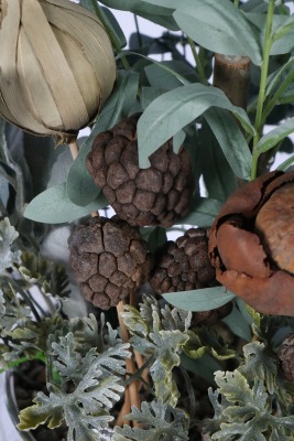 Metal Darbeli Saksıda Yapay Zeytin ve Kuru Çiçek Tanzimi 52cm Yeşil - 5