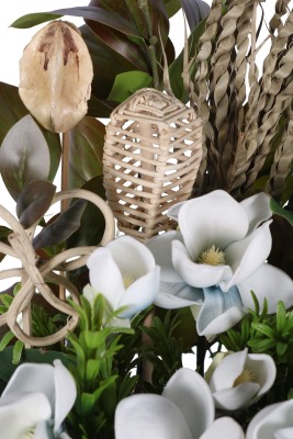 Metal Darbeli Vazoda Manolya Tanzimi 64cm Beyaz-Yeşil - 5