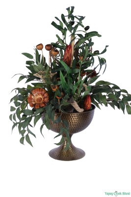 Metal Darbeli Vazoda Yapay Zeytin Tanzimi 68cm Yeşil - 2