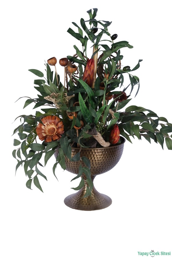 Metal Darbeli Vazoda Yapay Zeytin Tanzimi 68cm Yeşil - 2