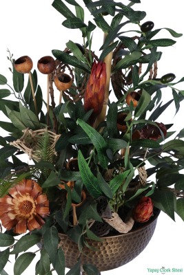 Metal Darbeli Vazoda Yapay Zeytin Tanzimi 68cm Yeşil - 3