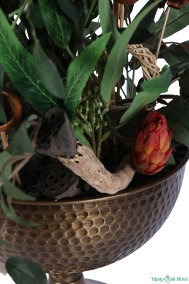 Metal Darbeli Vazoda Yapay Zeytin Tanzimi 68cm Yeşil - 4
