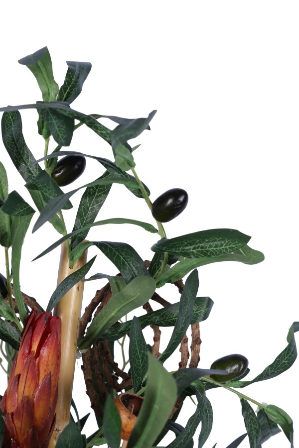 Metal Darbeli Vazoda Yapay Zeytin Tanzimi 68cm Yeşil - 6