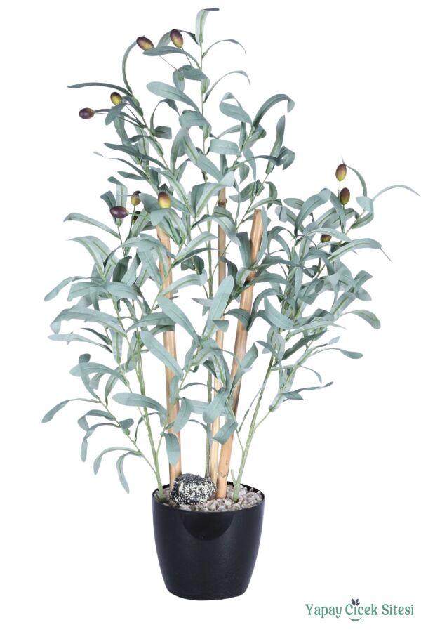 Yapay Çiçek Sitesi Plastik Saksıda Yapay Bambulu Zeytin Ağacı 80 cm - 1