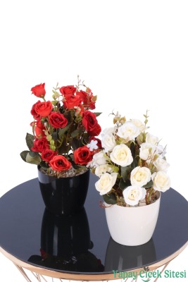Plastik Saksıda Yapay Çalı Gülü Tanzimi 2'li Set 30 cm - Yapay Çiçek Sitesi