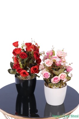 Plastik Saksıda Yapay Çalı Gülü Tanzimi 2'li Set 30 cm - 4