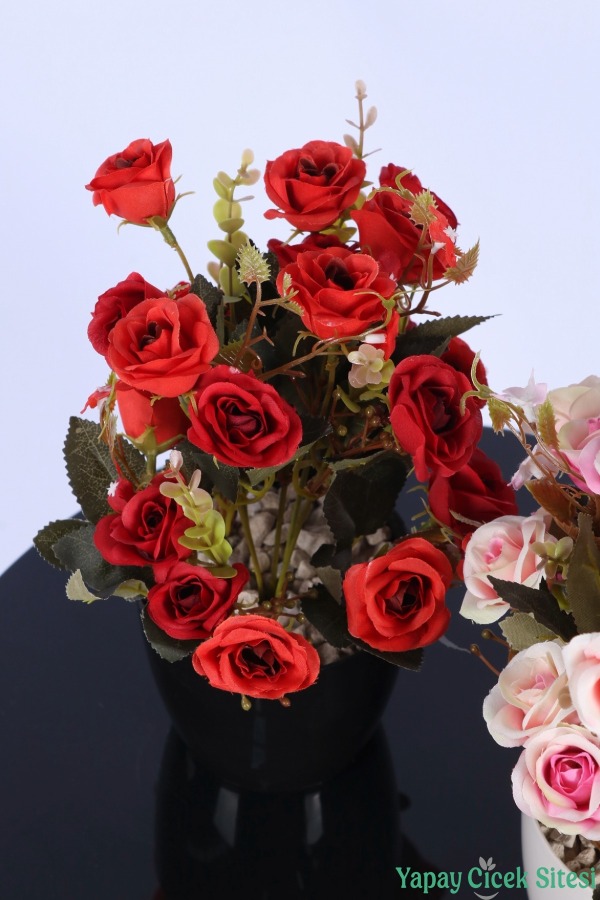 Plastik Saksıda Yapay Çalı Gülü Tanzimi 2'li Set 30 cm - 5